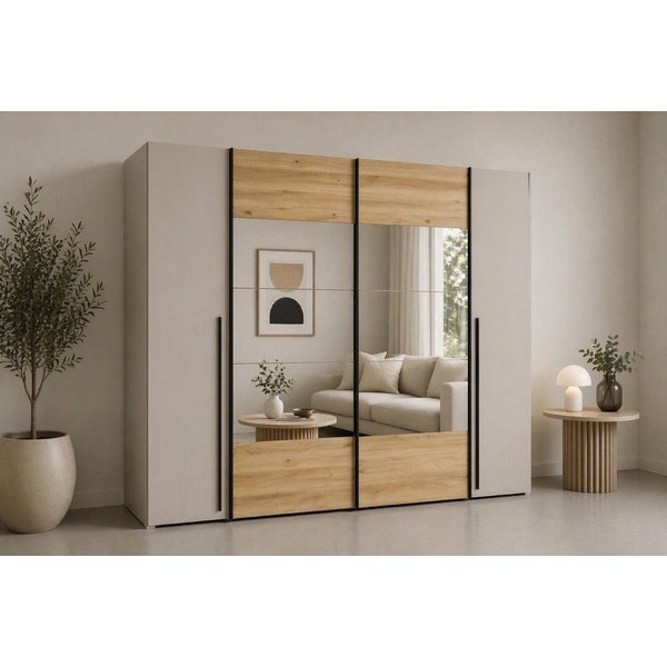 FORTE Kleiderschrank Narago, Kombischrank mit Spiegel (B/H/T ca. 270/210/61cm) Schwebetüren in Kombination mit Drehtüren, Made in Europe