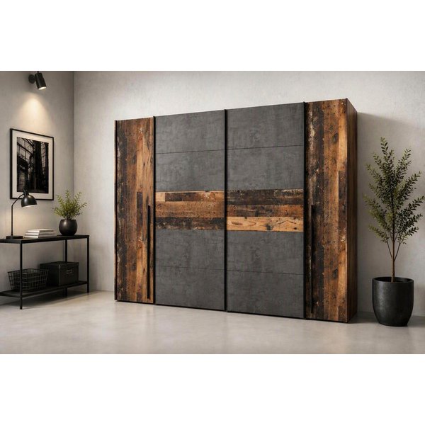 FORTE Kleiderschrank Narago, Kombischrank, Paneele wechselbar (B/H/T ca. 270/210/61cm) Kombination aus Schwebetüren mit seitlichen Drehtüren, Made in Europe