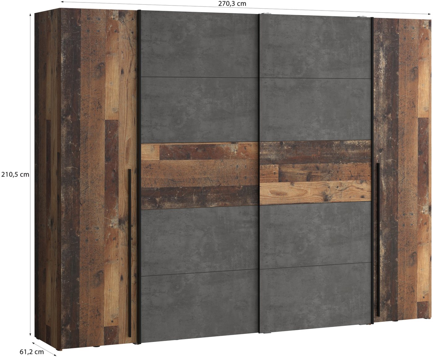 FORTE Kleiderschrank Narago, Kombischrank, Paneele wechselbar (B/H/T ca. 270/210/61cm) Kombination aus Schwebetüren mit seitlichen Drehtüren, Made in Europe – Bild 4 von 5