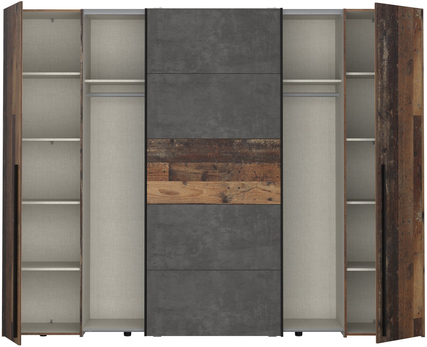 FORTE Kleiderschrank Narago, Kombischrank, Paneele wechselbar (B/H/T ca. 270/210/61cm) Kombination aus Schwebetüren mit seitlichen Drehtüren, Made in Europe – Bild 5 von 5