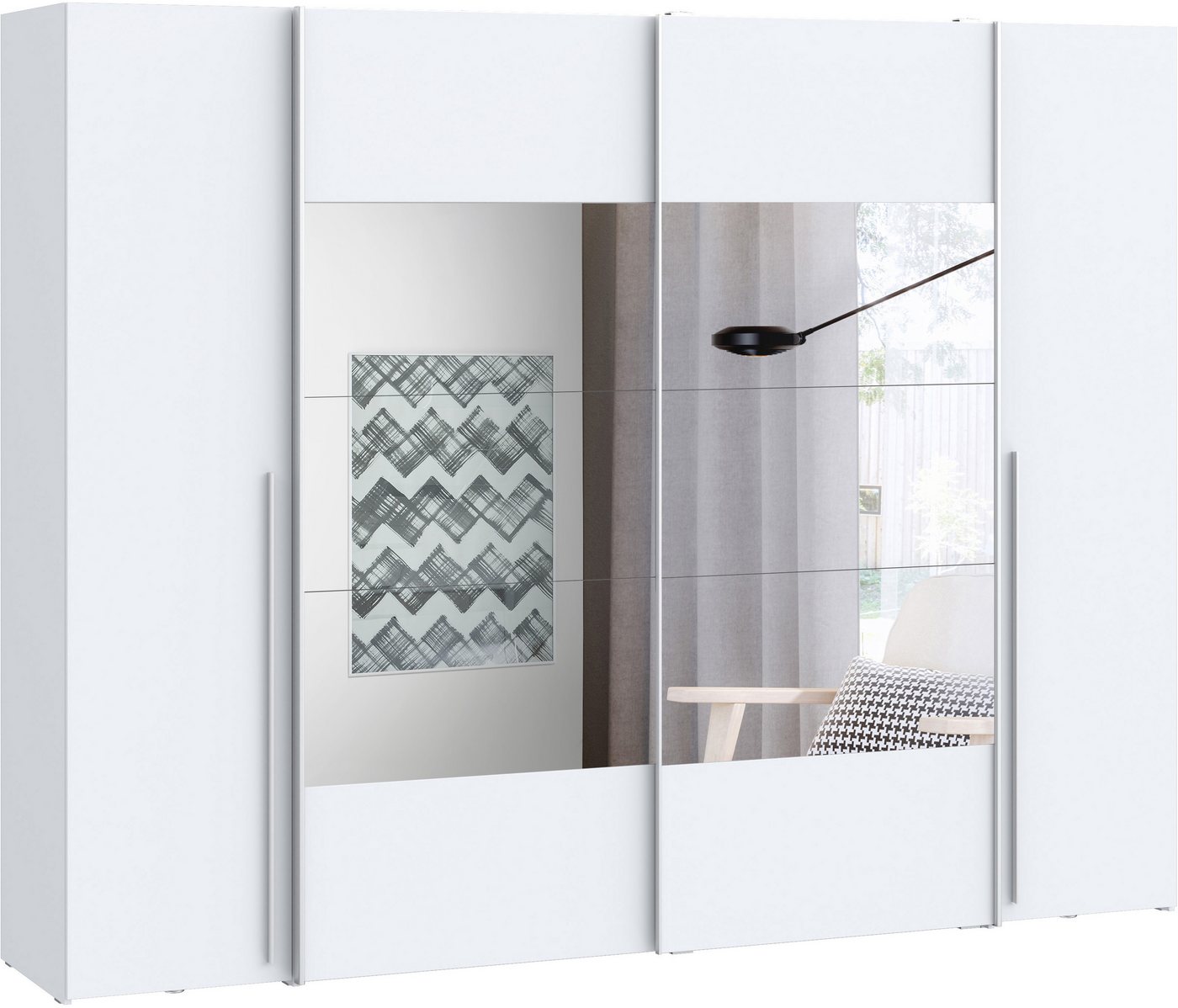 FORTE Kleiderschrank Narago, Kombischrank mit Spiegel (B/H/T ca. 270/210/61cm) Schwebetüren in Kombination mit Drehtüren, Made in Europe – Bild 2 von 5