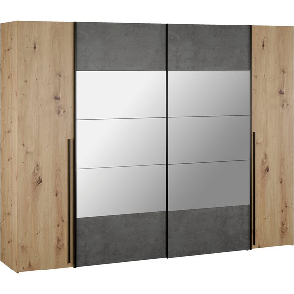 FORTE Kleiderschrank Narago, Kombischrank mit Spiegel (B/H/T ca. 270/210/61cm) Schwebetüren in Kombination mit Drehtüren, Made in Europe