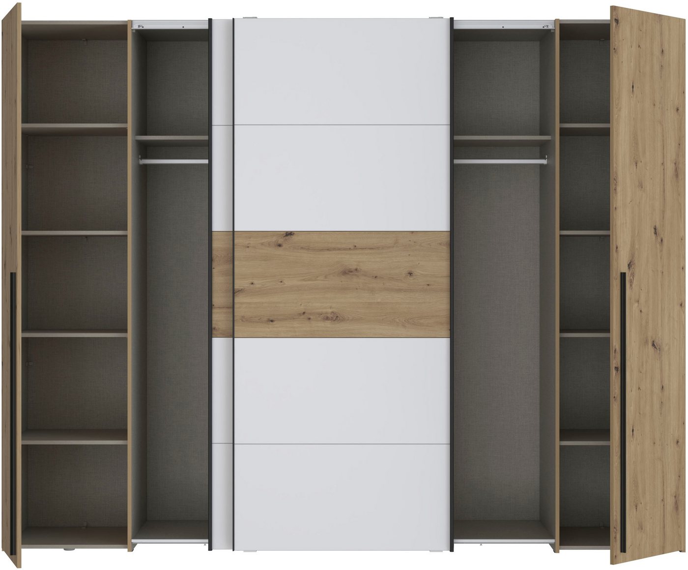 FORTE Kleiderschrank Narago, Kombischrank, Paneele wechselbar (B/H/T ca. 270/210/61cm) Kombination aus Schwebetüren mit seitlichen Drehtüren, Made in Europe – Bild 5 von 5