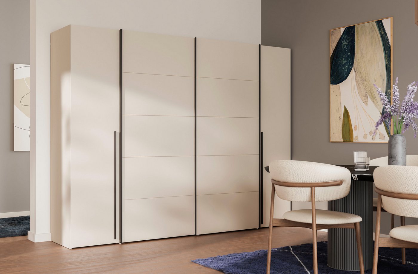 FORTE Kleiderschrank Narago, Kombischrank, modernes Design (B/H/T ca. 270/210/61cm, auch mit Premiumausstattung) Kombination aus Schwebetüren mit seitlichen Dre – Bild 3 von 5