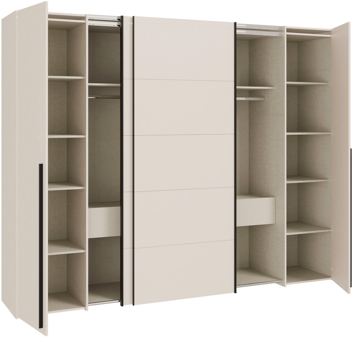 FORTE Kleiderschrank Narago, Kombischrank, modernes Design (B/H/T ca. 270/210/61cm, auch mit Premiumausstattung) Kombination aus Schwebetüren mit seitlichen Dre – Bild 4 von 5