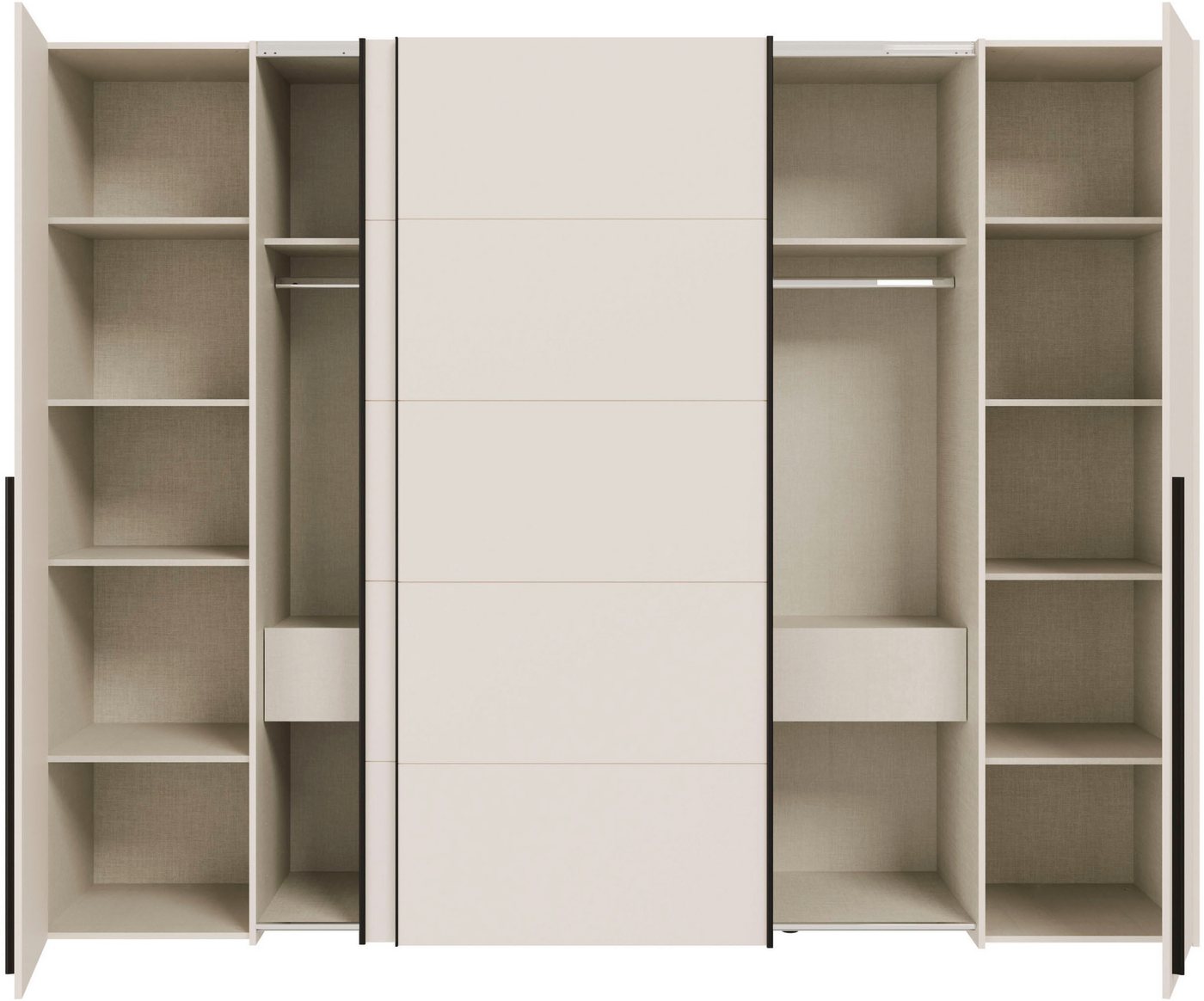 FORTE Kleiderschrank Narago, Kombischrank, modernes Design (B/H/T ca. 270/210/61cm, auch mit Premiumausstattung) Kombination aus Schwebetüren mit seitlichen Dre – Bild 5 von 5