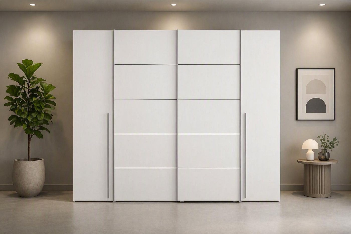 FORTE Kleiderschrank Narago, Kombischrank, modernes Design (B/H/T ca. 270/210/61cm, auch mit Premiumausstattung) Kombination aus Schwebetüren mit seitlichen Dre – Bild 3 von 5