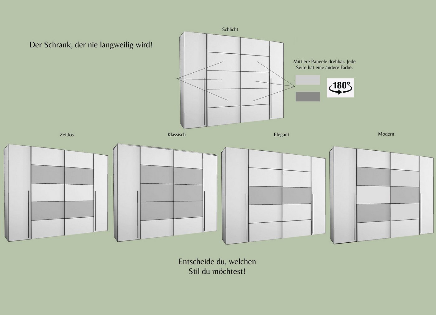 FORTE Kleiderschrank Narago, Kombischrank, modernes Design (B/H/T ca. 270/210/61cm, auch mit Premiumausstattung) Kombination aus Schwebetüren mit seitlichen Dre – Bild 4 von 5