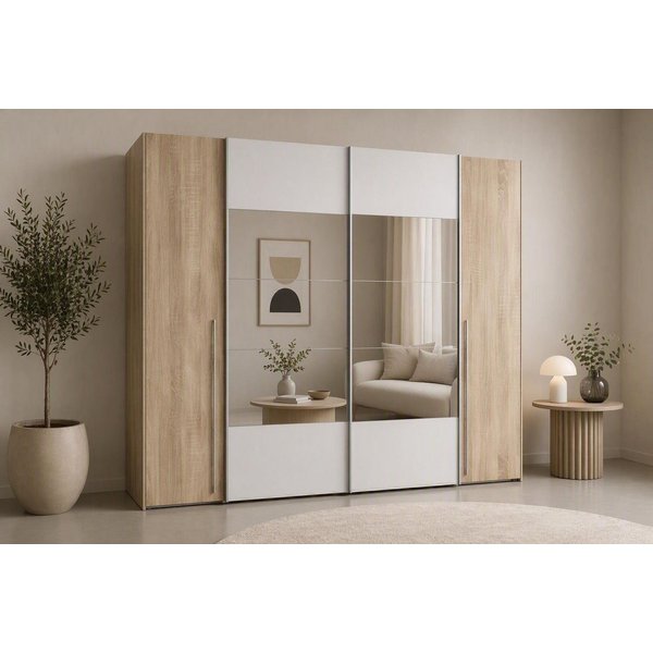 FORTE Kleiderschrank Narago, Kombischrank mit Spiegel (B/H/T ca. 270/210/61cm) Schwebetüren in Kombination mit Drehtüren, Made in Europe