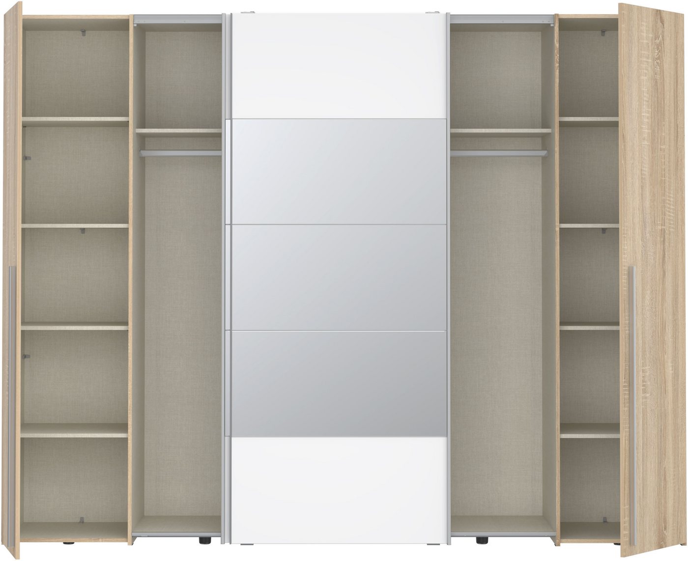 FORTE Kleiderschrank Narago, Kombischrank mit Spiegel (B/H/T ca. 270/210/61cm) Schwebetüren in Kombination mit Drehtüren, Made in Europe – Bild 4 von 5