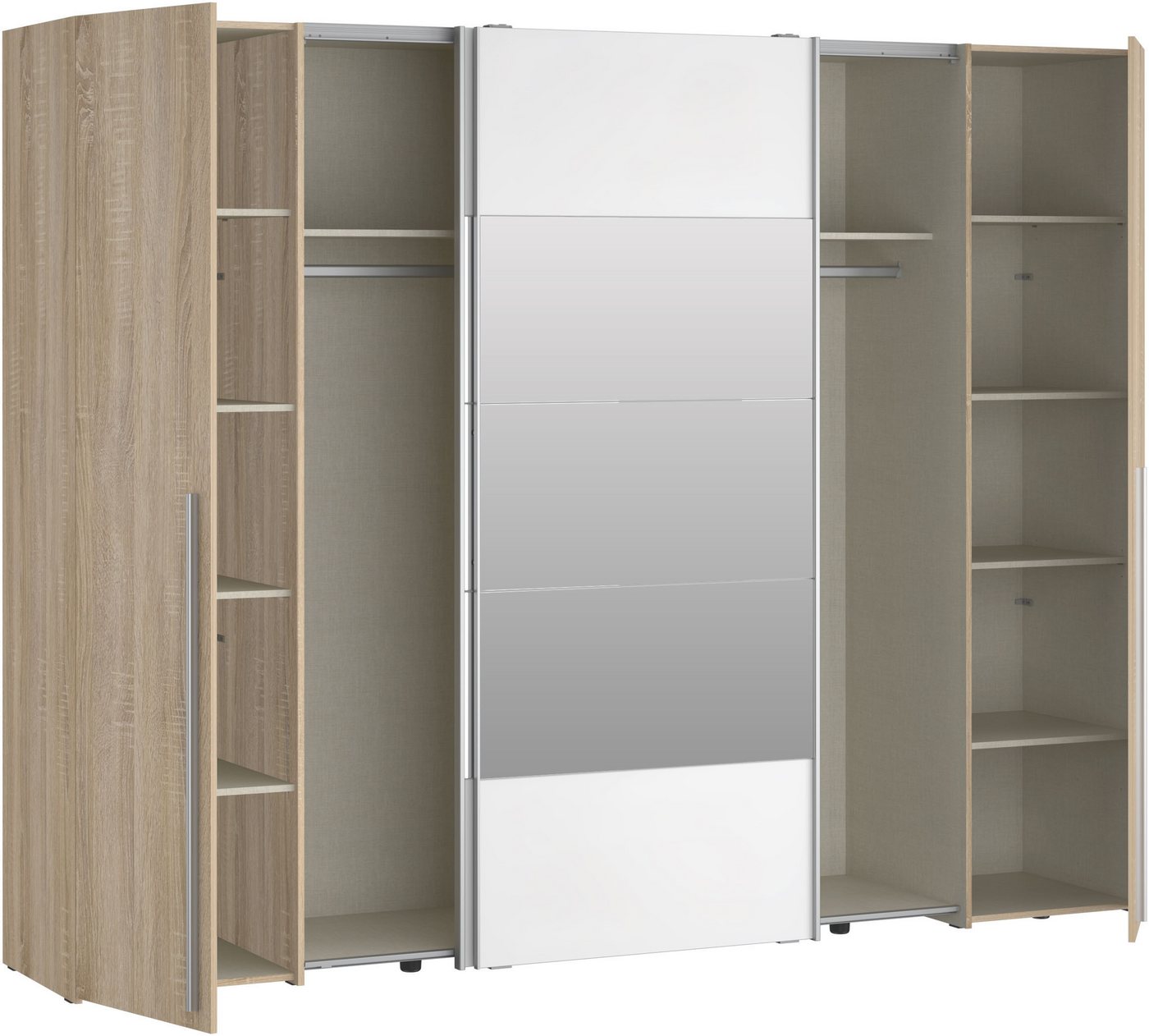FORTE Kleiderschrank Narago, Kombischrank mit Spiegel (B/H/T ca. 270/210/61cm) Schwebetüren in Kombination mit Drehtüren, Made in Europe – Bild 5 von 5