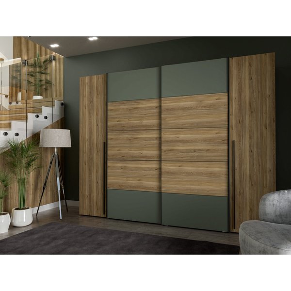 FORTE Kleiderschrank Narago, Kombischrank, Paneele wechselbar (B/H/T ca. 270/210/61cm) Kombination aus Schwebetüren mit seitlichen Drehtüren, Made in Europe