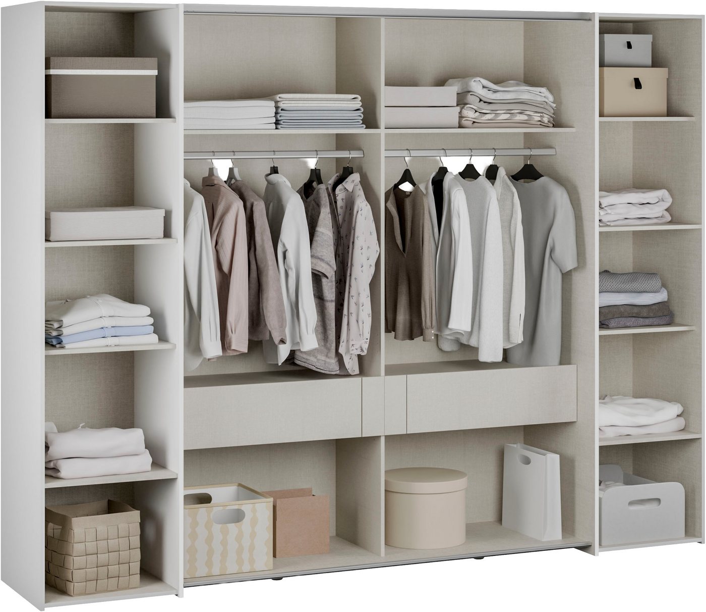 FORTE Kleiderschrank Narago, Kombischrank, modernes Design (B/H/T ca. 270/210/61cm, auch mit Premiumausstattung) Kombination aus Schwebetüren mit seitlichen Dre – Bild 4 von 5