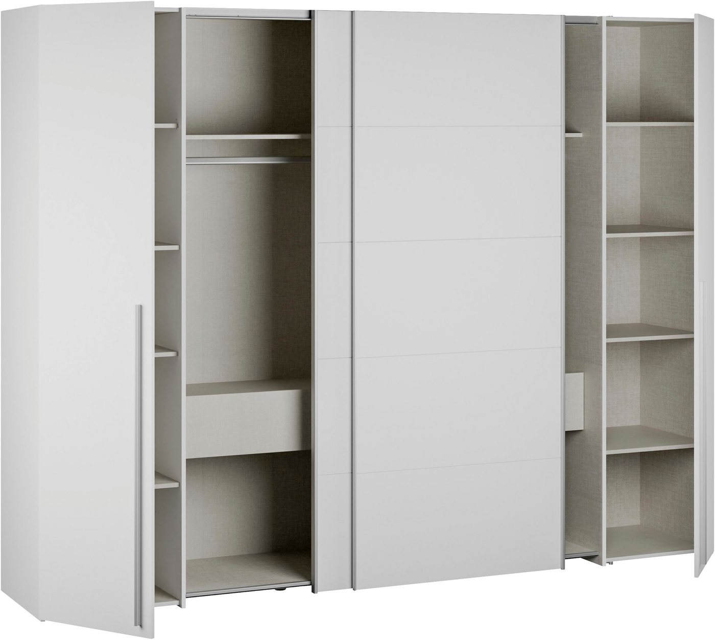 FORTE Kleiderschrank Narago, Kombischrank, modernes Design (B/H/T ca. 270/210/61cm, auch mit Premiumausstattung) Kombination aus Schwebetüren mit seitlichen Dre – Bild 5 von 5