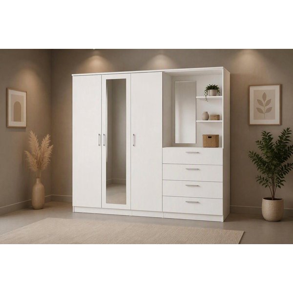 FORTE Kleiderschrank Panama, Garderobenschrank, Spiegel, Schubladen, Regale, viel Stauraum (B/H/T 199/181/52,7) Made in Europe, FSC zertifiziert, Stauraumwunder