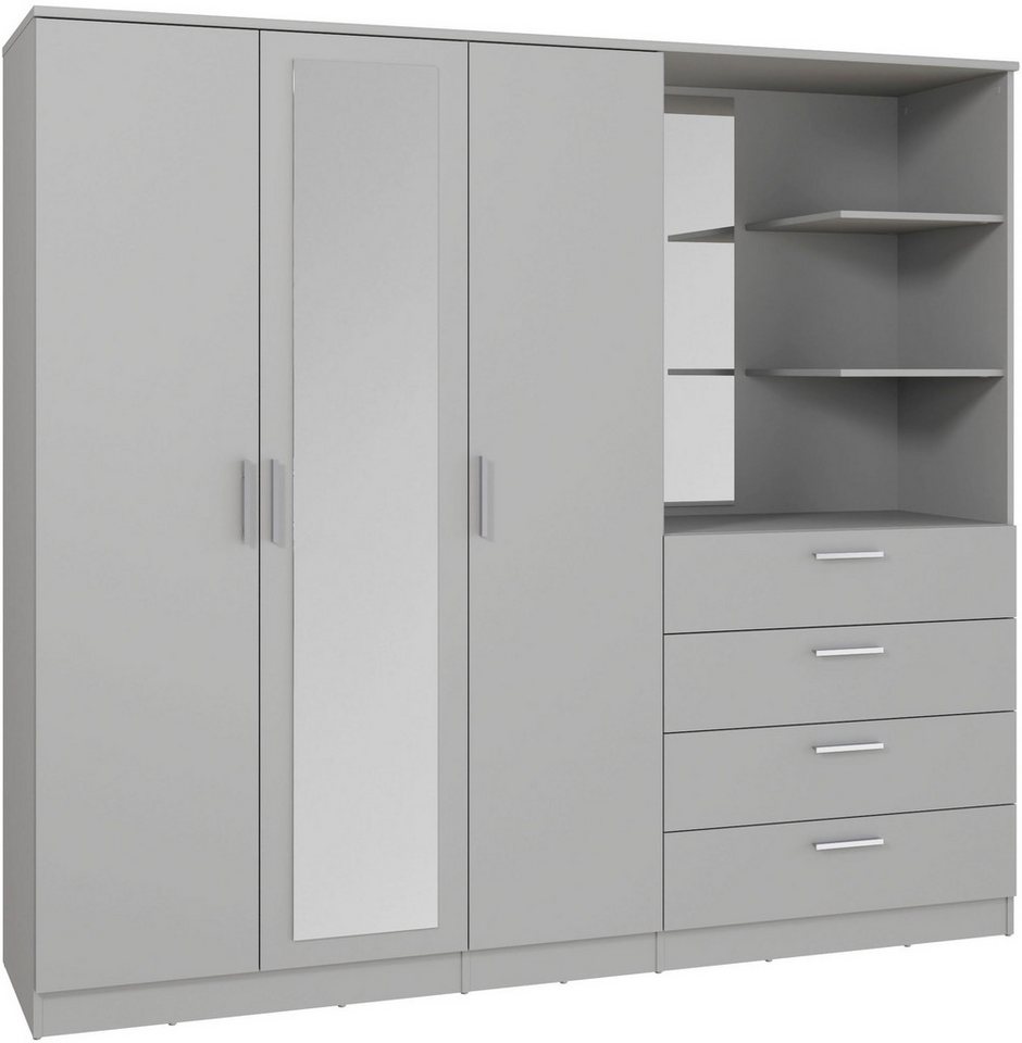 FORTE Kleiderschrank Panama, Garderobenschrank, Spiegel, Schubladen, Regale, viel Stauraum (B/H/T 199/181/52,7) B/H/T 199/181/52,7, Spiegeltüre, Stauraum, FSC – Bild 3 von 5
