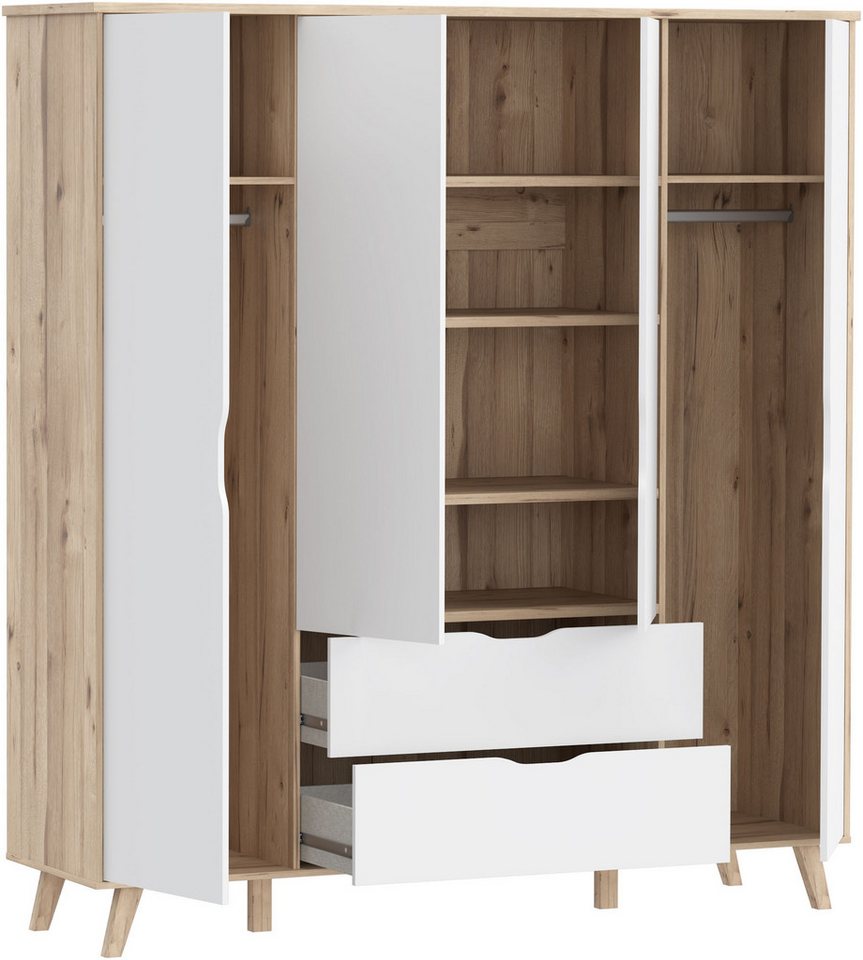 FORTE Kleiderschrank Vankka, Drehtürenschrank, Viel Stauraum, skandinavischer Stil Made in Europe, mit Einlegeböden+Kleiderstangen+Schubladen,grifflos – Bild 5 von 5