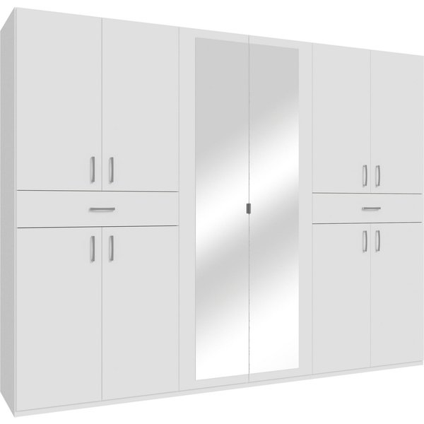 FORTE Kleiderschrank viel Stauraum, Spiegeltüren, stehende Montage B/H/T269,7/210,5/54 cm, Spiegeltüren, Schubkästen