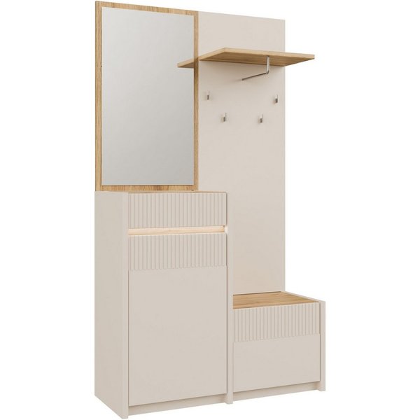FORTE Kompaktgarderobe Oak Squere Garderobe, 1 Türe, 1SK, 1 Klappe B/H/T 108,4 /195,9/41,7 cm Spiegel, Haken, Kleiderstange