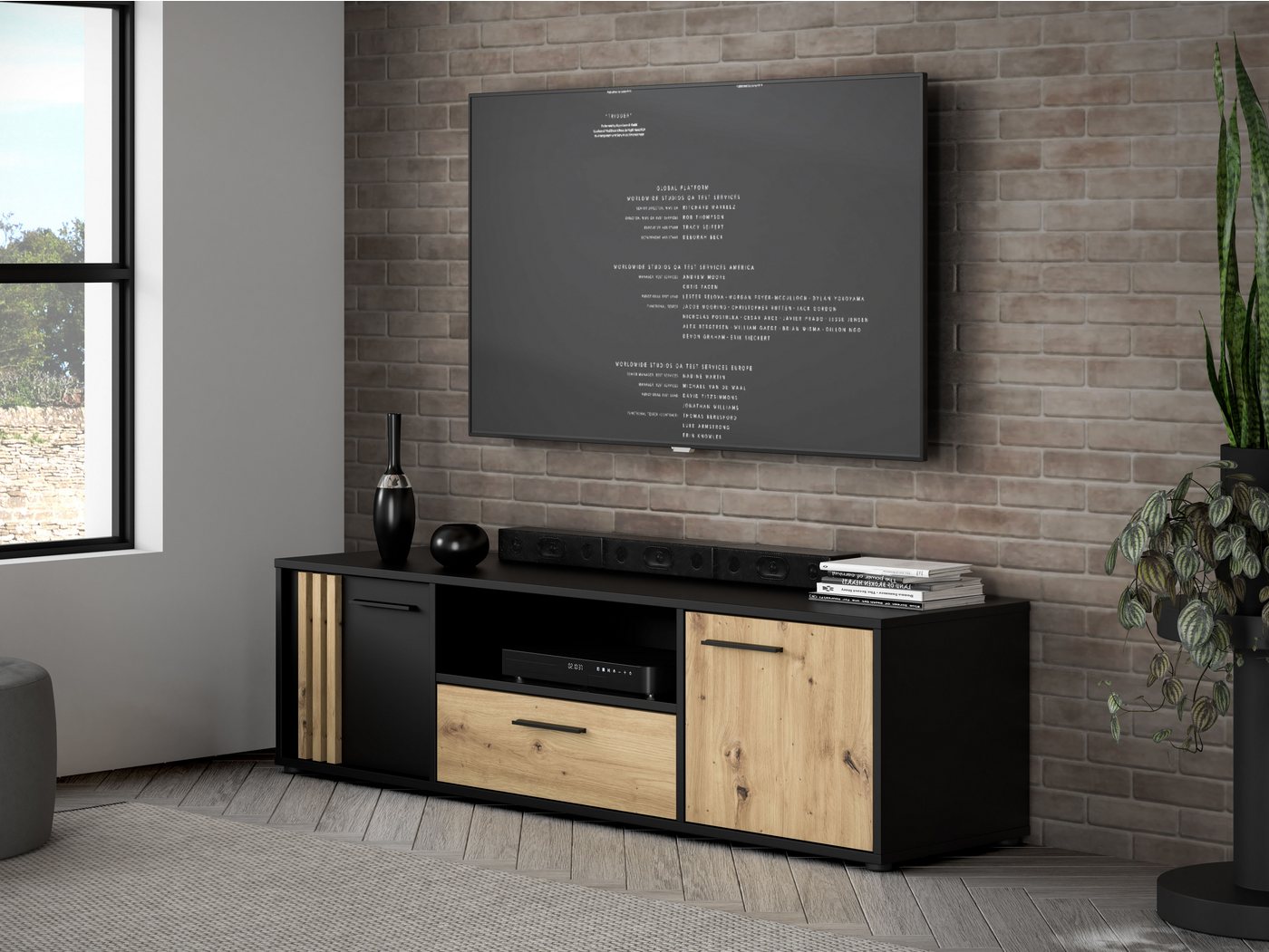 FORTE Lowboard Cardigan TV-Board, TV-Schrank, TV-Board, 2 farbig, Stauraum Kabelführung – Bild 2 von 5