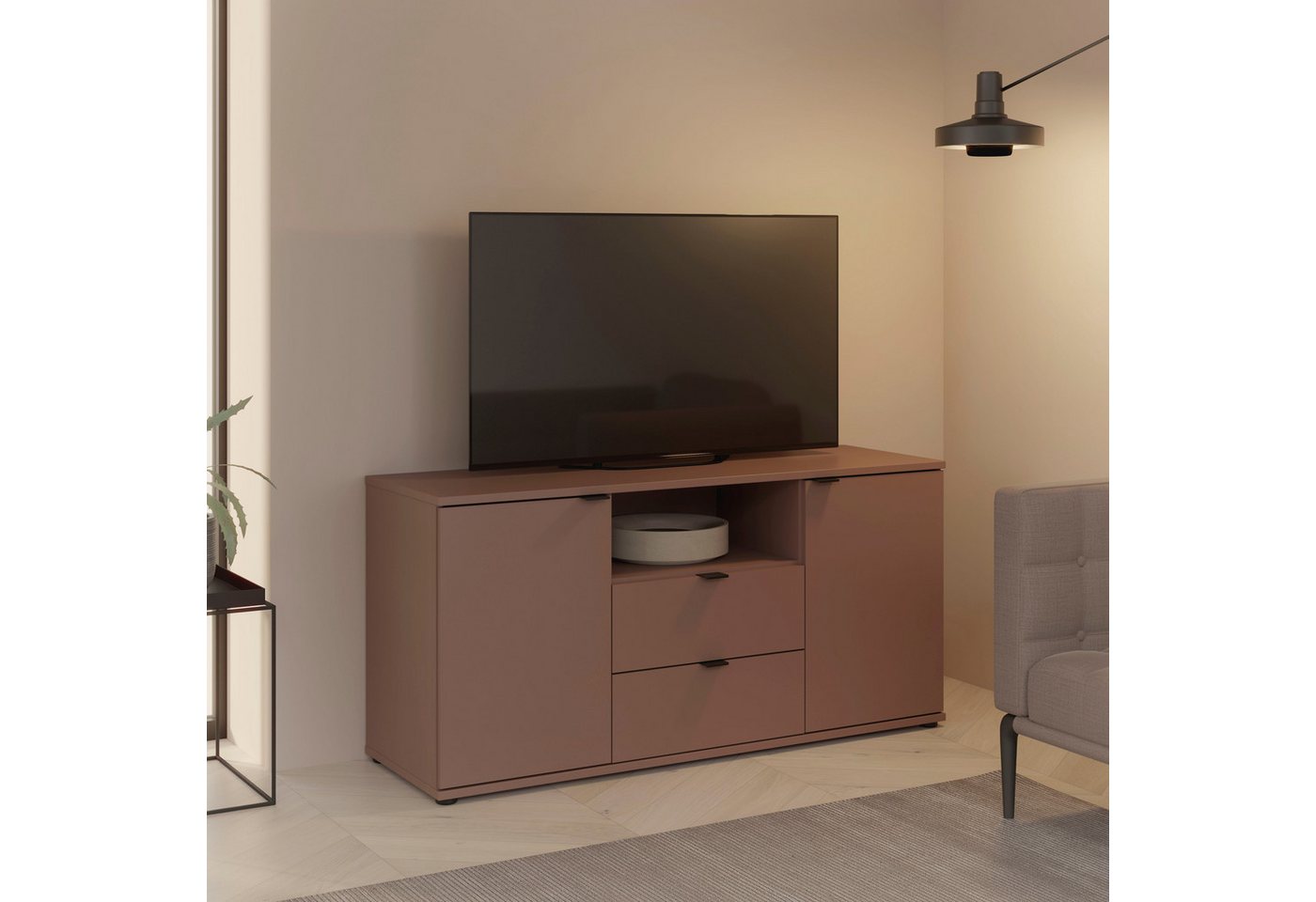 FORTE Lowboard Ganymede (Breite 129,8cm), TV Board, Stauraum, Schublade, Metallgriffe, Kabelführung – Bild 2 von 5