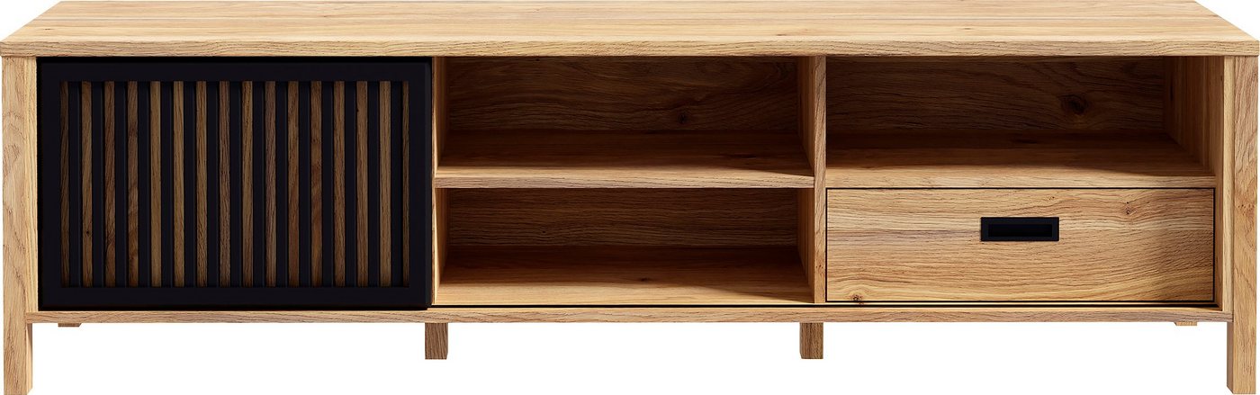 FORTE Lowboard JytanaTV-Board, TV-Schrank, Breite 174,8 cm, mit Lamellen-Schiebetüre, Mauvella Eiche / Schwarz – Bild 2 von 5
