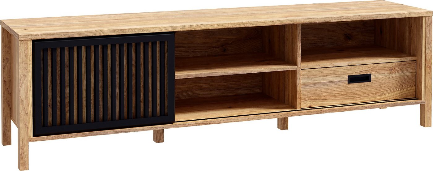 FORTE Lowboard JytanaTV-Board, TV-Schrank, Breite 174,8 cm, mit Lamellen-Schiebetüre, Mauvella Eiche / Schwarz – Bild 3 von 5