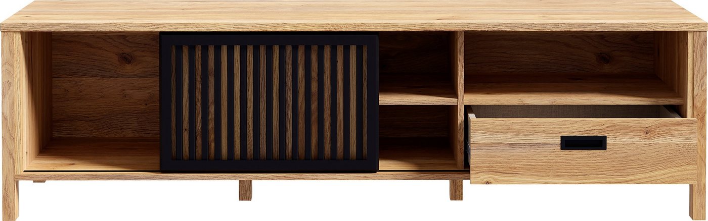 FORTE Lowboard JytanaTV-Board, TV-Schrank, Breite 174,8 cm, mit Lamellen-Schiebetüre, Mauvella Eiche / Schwarz – Bild 5 von 5