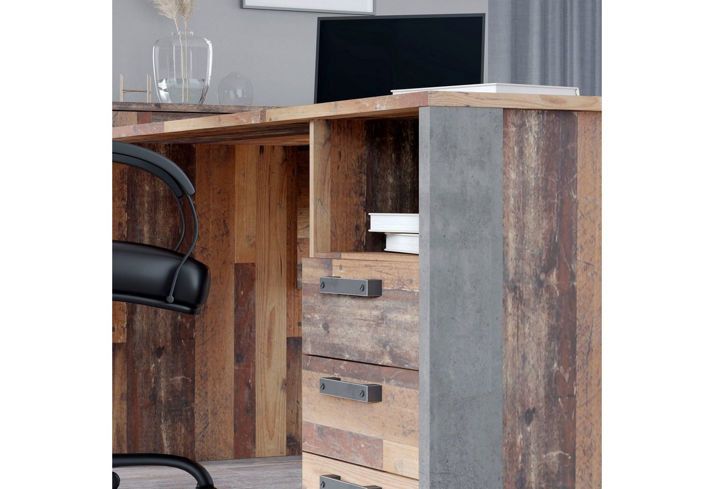 FORTE Schreibtisch Clif, Computertisch mit Schubladen, Industriedesign, Breite 160 cm – Bild 4 von 5