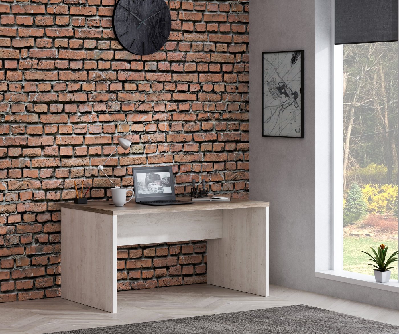 FORTE Schreibtisch Duro, Computertisch, in 140 oder 160 cm Breite, im Landhausstil – Bild 3 von 5