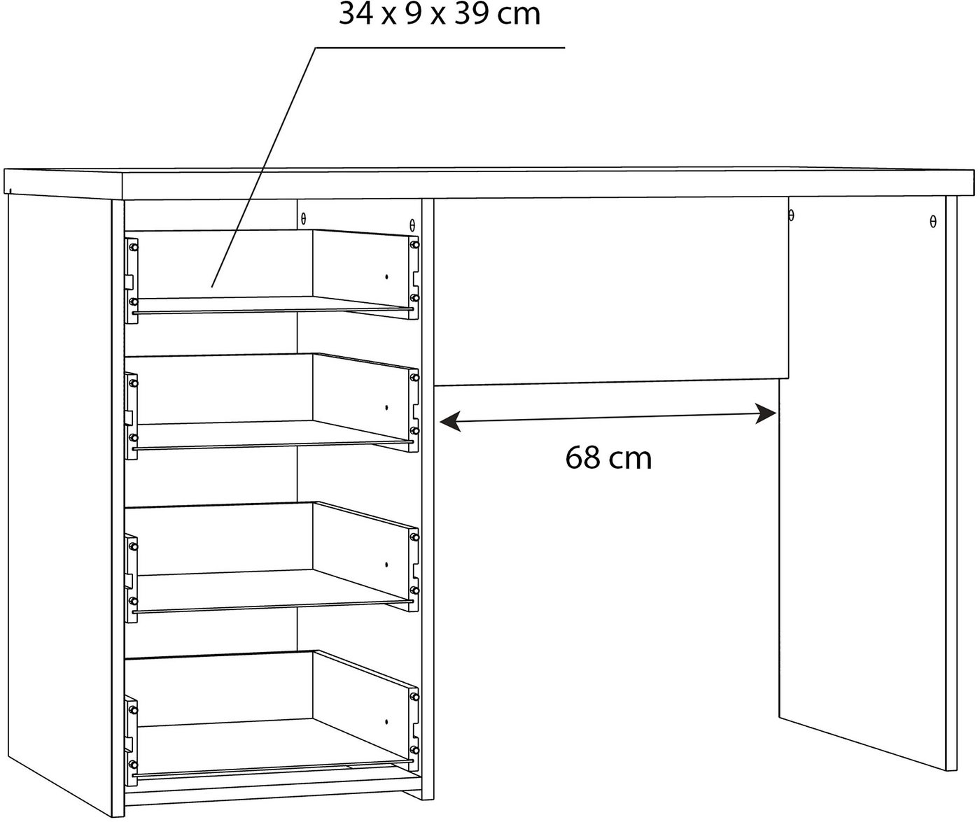 FORTE Schreibtisch NET, mit 4 Schubladen, Breite 110 cm – Bild 5 von 5