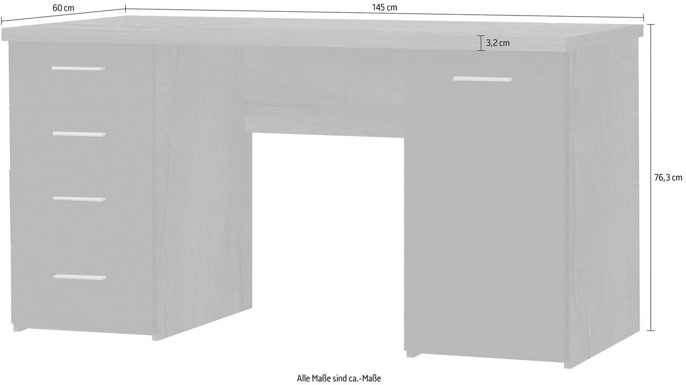 FORTE Schreibtisch Netta, Breite 145 cm, mit Schubladen – Bild 3 von 5