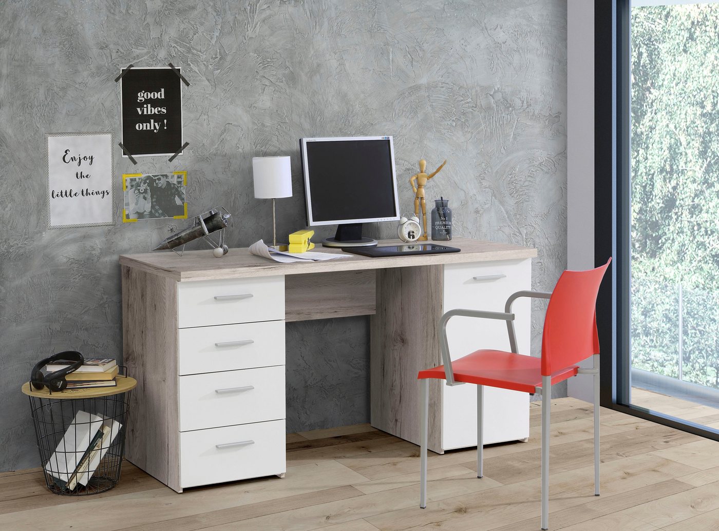 FORTE Schreibtisch Netta, Breite 145 cm, mit Schubladen – Bild 5 von 5