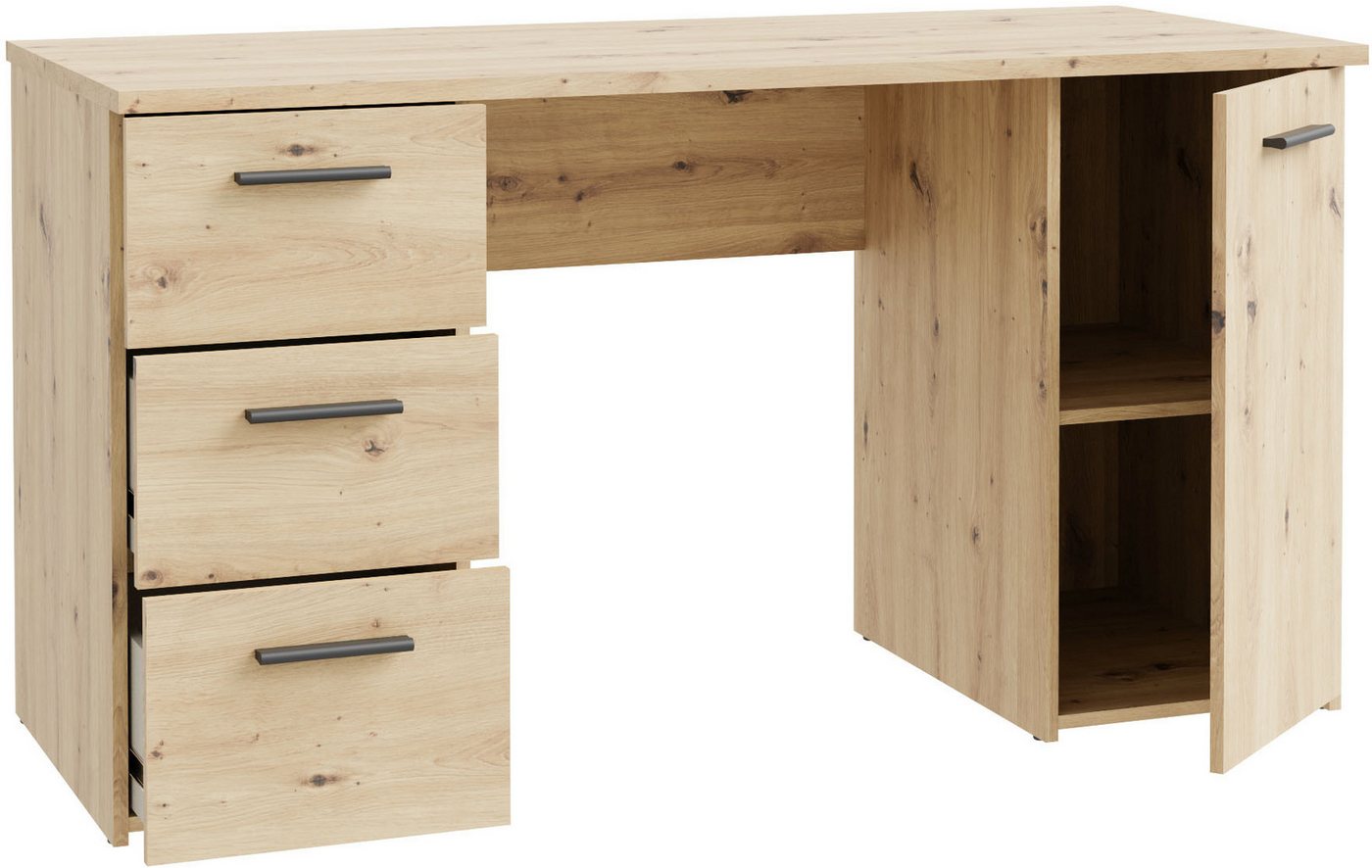 FORTE Schreibtisch Neuss, mit 3 Schubladen & 1 Tür, funktional, Breite 138 cm – Bild 3 von 5