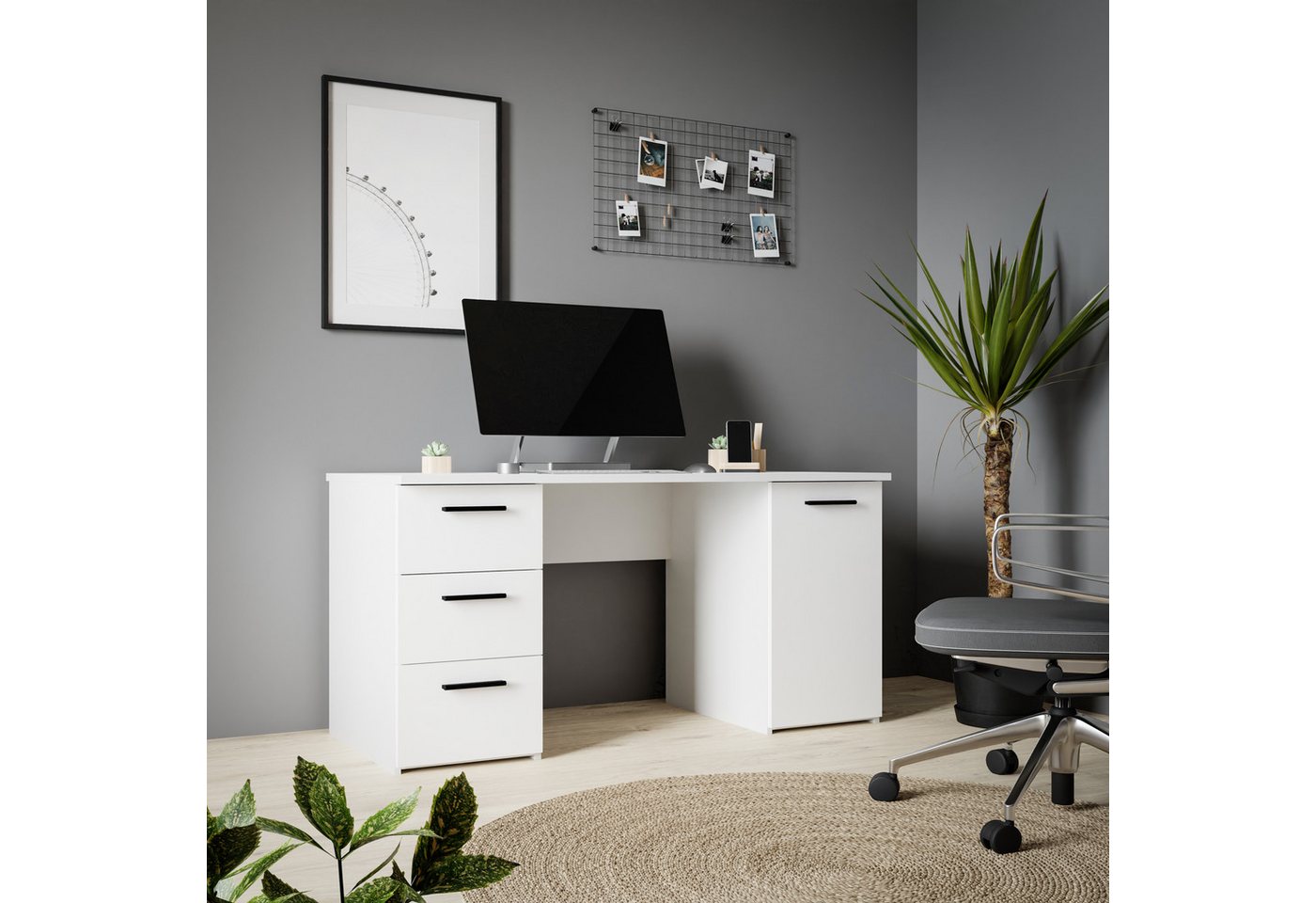 FORTE Schreibtisch Neuss, mit 3 Schubladen & 1 Tür, funktional, Breite 138 cm – Bild 2 von 5