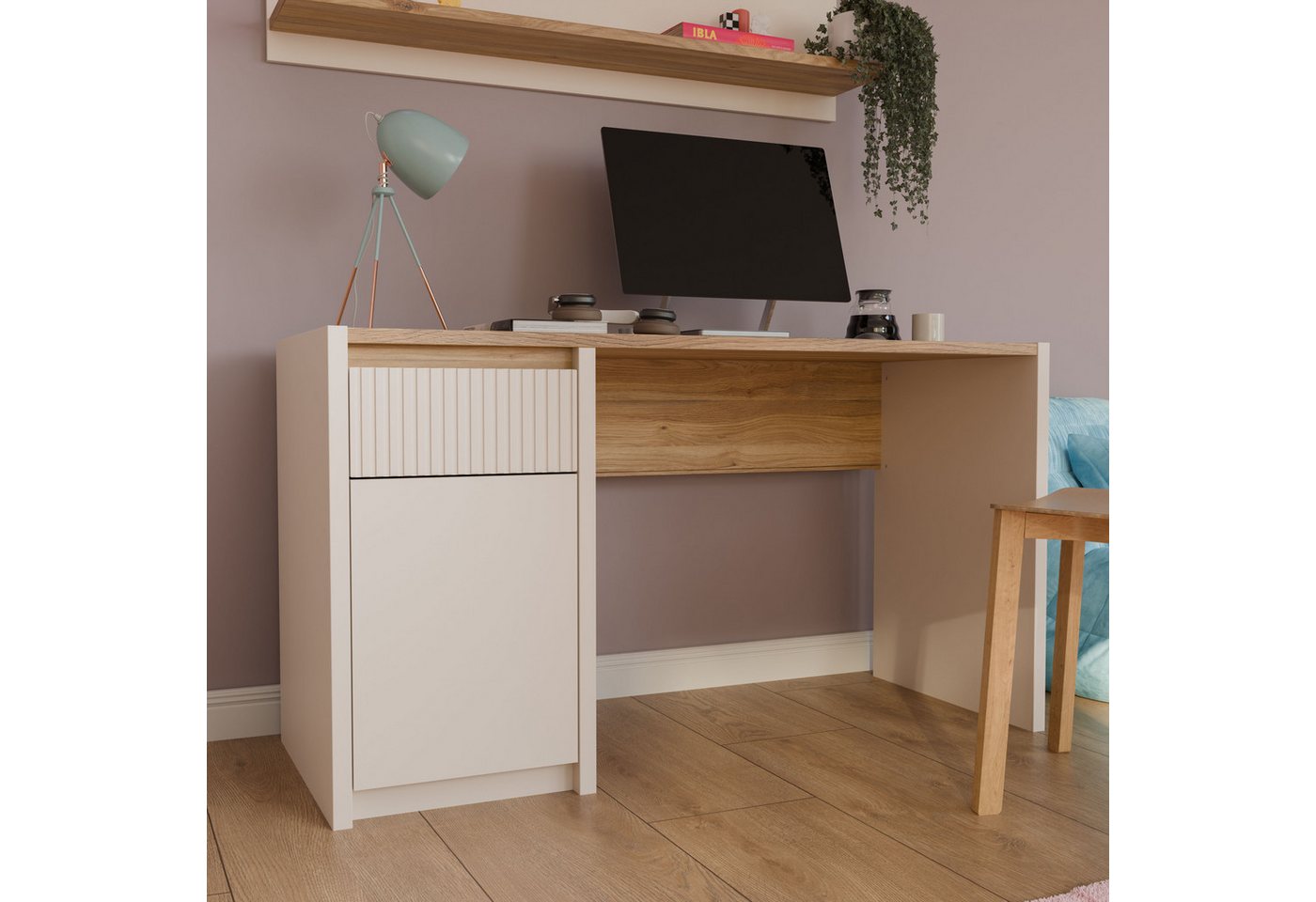 FORTE Schreibtisch Oak Squere, B/H/T 130/72/51,7cm, Soft Close, Vollauszug – Bild 2 von 5