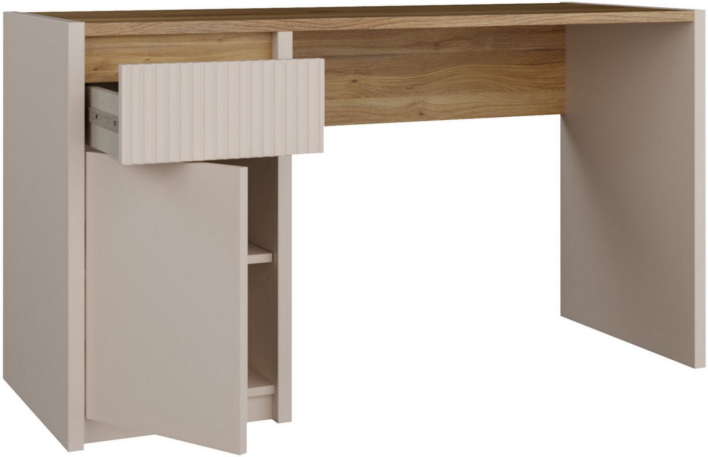 FORTE Schreibtisch Oak Squere, B/H/T 130/72/51,7cm, Soft Close, Vollauszug – Bild 4 von 5