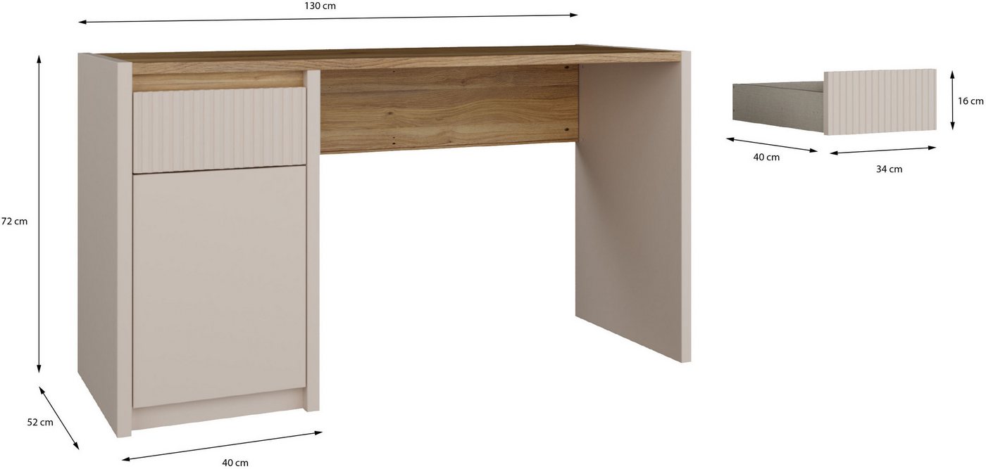 FORTE Schreibtisch Oak Squere, B/H/T 130/72/51,7cm, Soft Close, Vollauszug – Bild 5 von 5