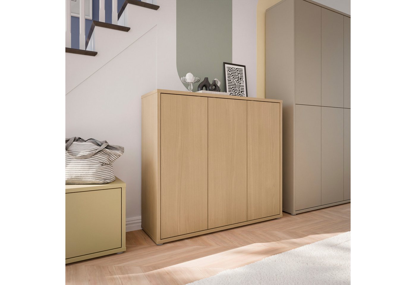 FORTE Schuhschrank Alice Springs, Schuhschrank, Platz für 20 Paar Schuhe, 3 Türen (B/H/T 109,2/99,1/34,9 cm) Stauraumschrank, Mehrzweckschrank, grifflose Front, – Bild 2 von 5
