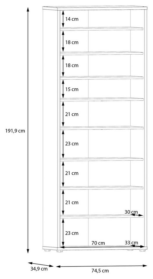 FORTE Schuhschrank Alice Springs, Schuhschrank, Höhe 191,9 cm, 4 Türen, viel Platz (B/H/T 74,5/191,9/34,9 cm) Stauraumschrank, Mehrzweckschrank, Breite 74,5 cm, – Bild 5 von 5