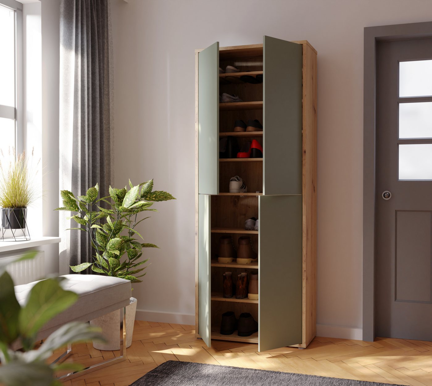 FORTE Schuhschrank Alice Springs, Schuhschrank, Höhe 191,9 cm, 4 Türen, viel Platz (B/H/T 74,5/191,9/34,9 cm) Stauraumschrank, Mehrzweckschrank, Breite 74,5 cm, – Bild 4 von 5