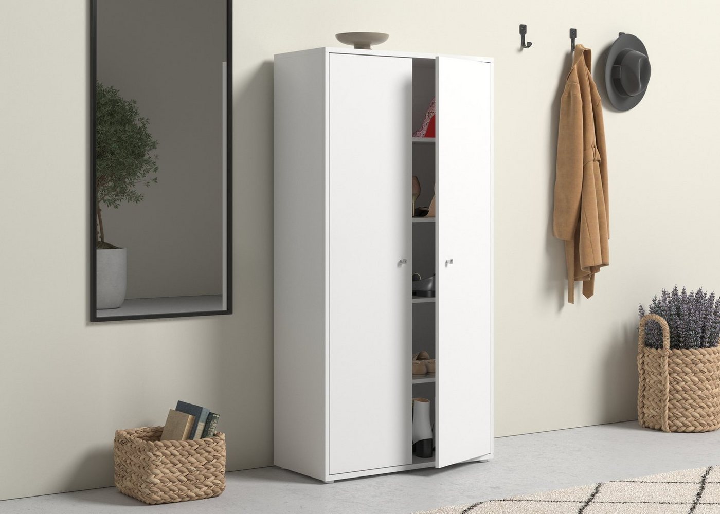 FORTE Schuhschrank Tempra, Mehrzweckschrank, 2 Türen, Einlegeböden, Höhe 149,5,5 cm Breite 73,7 cm – Bild 5 von 5