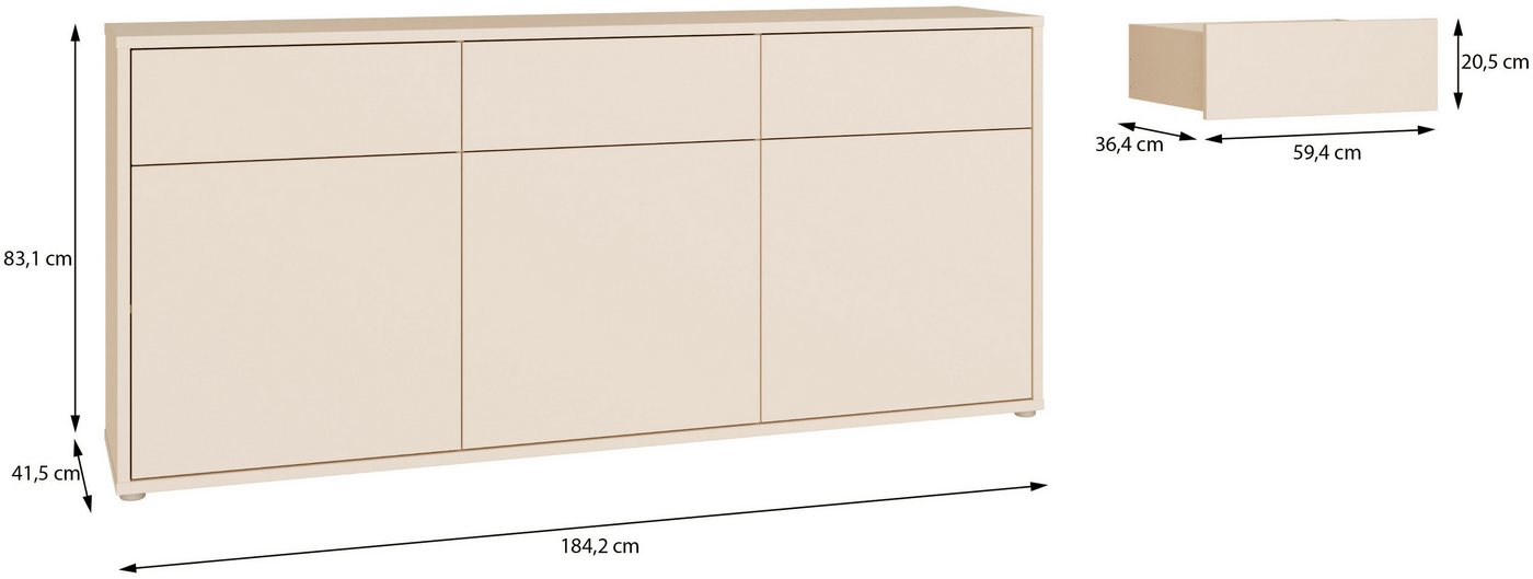 FORTE Sideboard Alice Springs, Sideboard, Breite 184,2 cm, viel Stauraum, Schubkästen mit Vollauszug, Push to open, grifflos – Bild 5 von 5