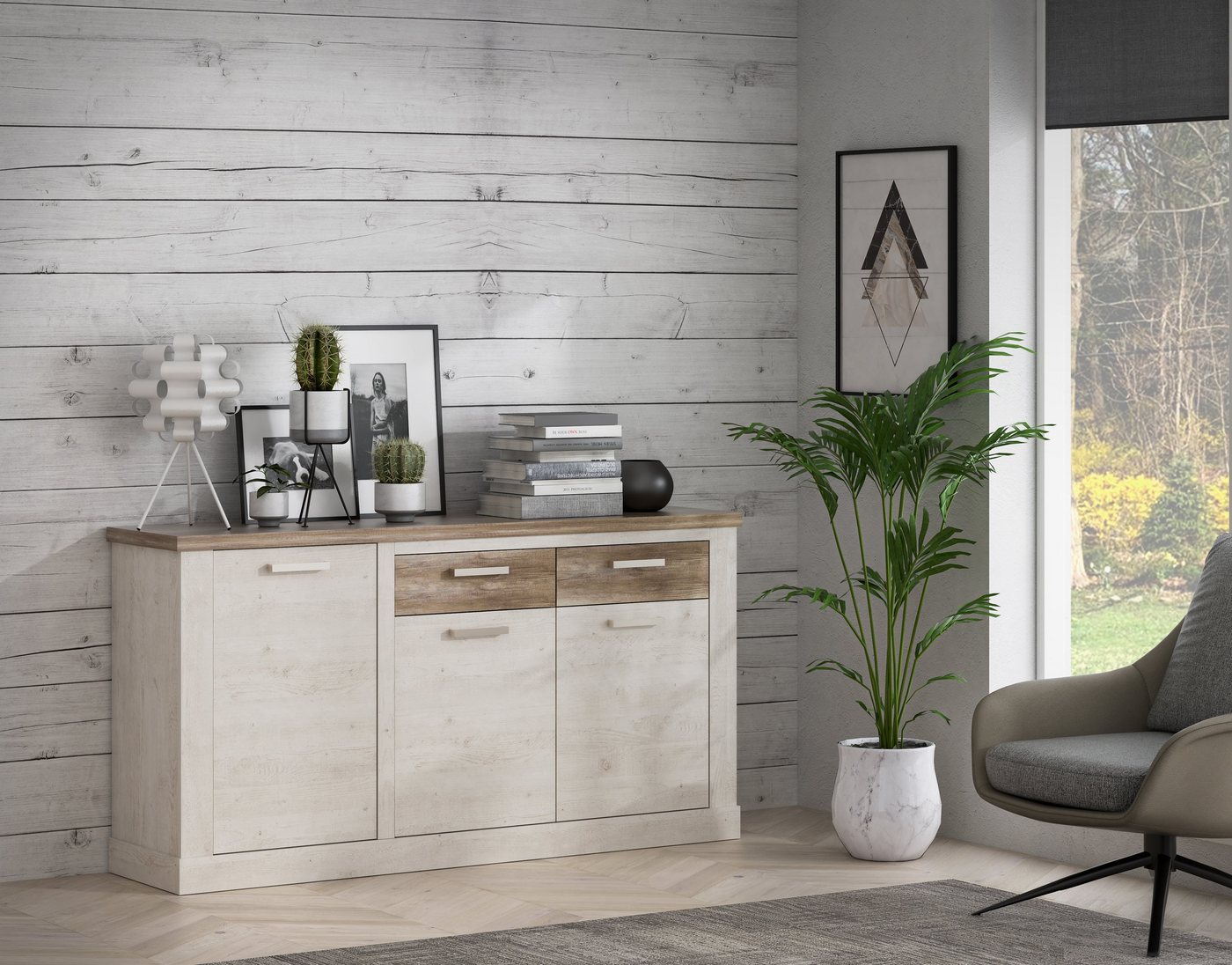 FORTE Sideboard Duro, mit Türen und Schubladen, im Landhausstil, Breite 172,2 cm – Bild 2 von 5