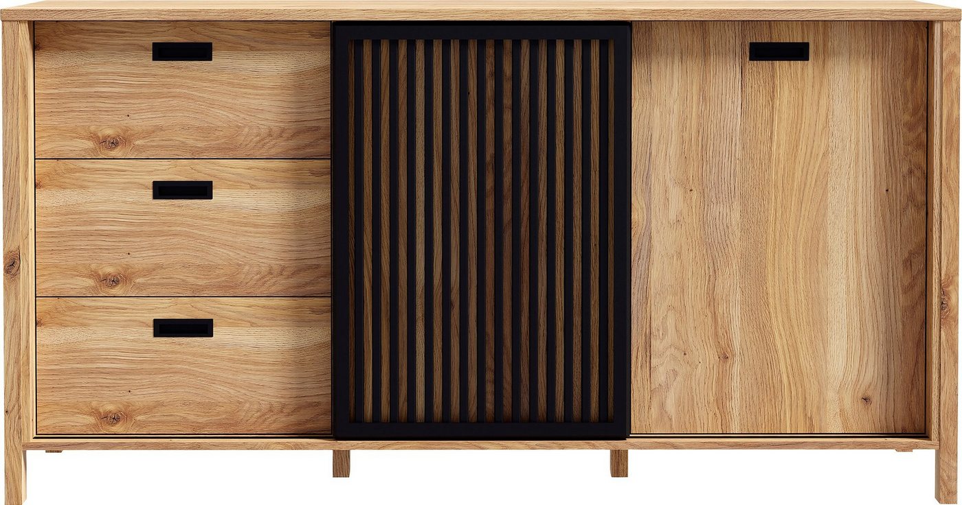 FORTE Sideboard Jytana, Breite 174,8 cm, Tür mit Lamellenoptik, Mauvella Eiche / Schwarz – Bild 2 von 5