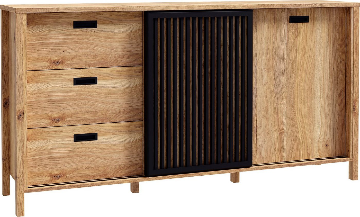 FORTE Sideboard Jytana, Breite 174,8 cm, Tür mit Lamellenoptik, Mauvella Eiche / Schwarz – Bild 3 von 5