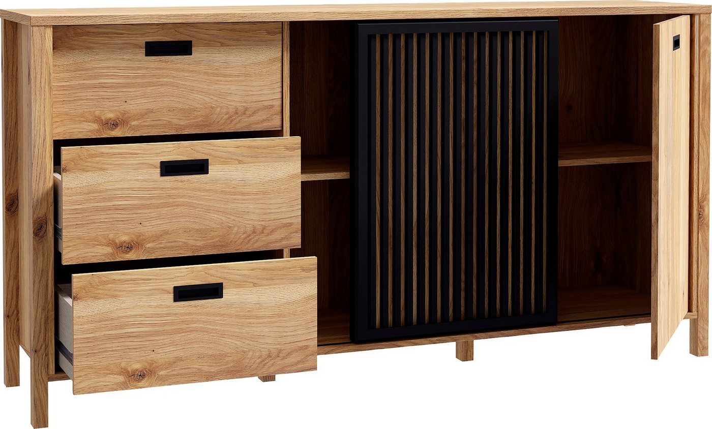 FORTE Sideboard Jytana, Breite 174,8 cm, Tür mit Lamellenoptik, Mauvella Eiche / Schwarz – Bild 4 von 5