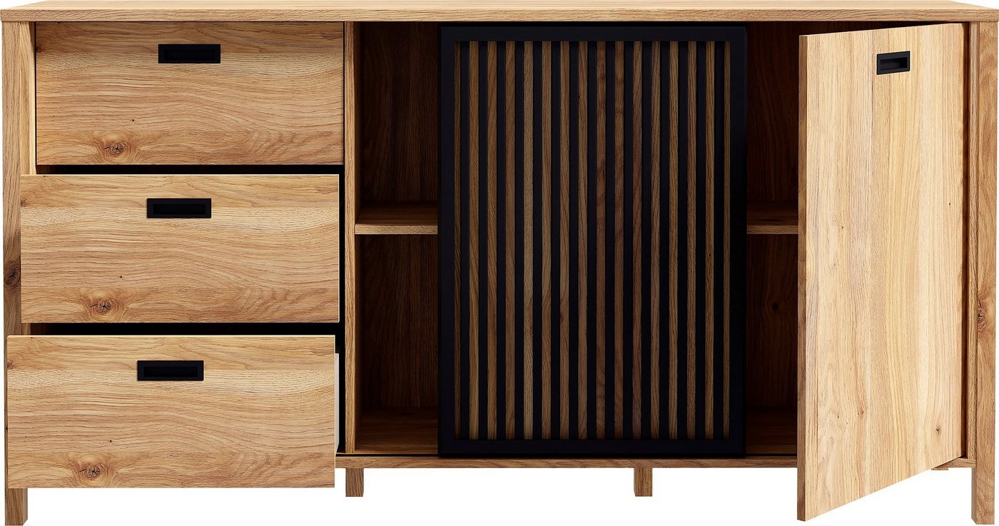 FORTE Sideboard Jytana, Breite 174,8 cm, Tür mit Lamellenoptik, Mauvella Eiche / Schwarz – Bild 5 von 5