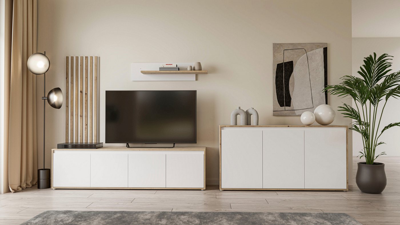 FORTE Sideboard Kommode groß Breite ca 152 cm (B/H/T 152,3/78,5/42 cm), grifflose Front, viel Stauraum – Bild 2 von 5