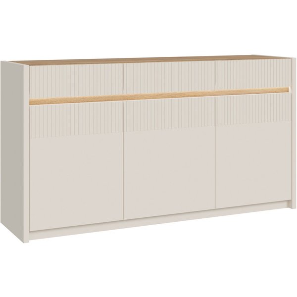 FORTE Sideboard Oak Squere Sideboard Soft Close, SK Vollauszug, B/H/T 160/85,9/41,5 cm Beleuchtung, Soft Close, Lamellenoptik